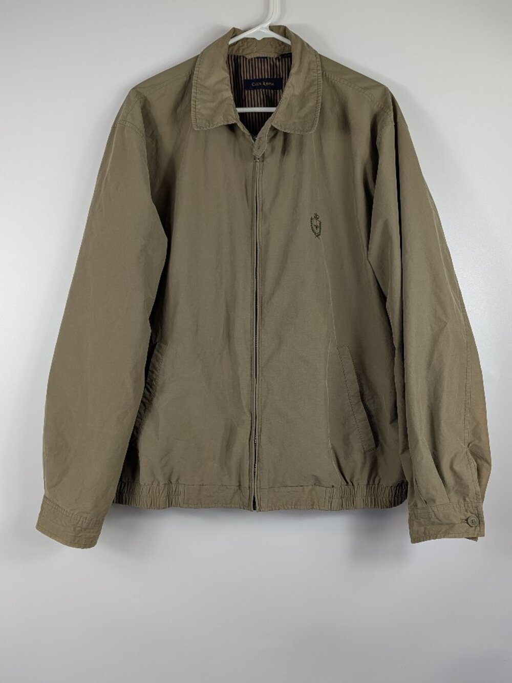 Club Room Tan Bomber Jacket Cotton Blend Mens XXL Zip Up Embroidered